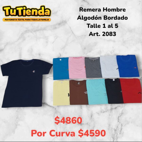 Remera Hombre Algodón Calidad Bordado. Art. 2083.