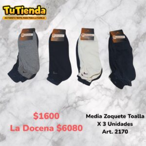 Medias Zoquetes Adultos ML Algodón  x 3 Pares. Art. 2170.