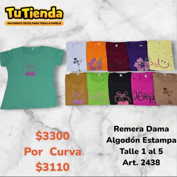 Remera Dama Algodón Estampa. Art. 2438.
