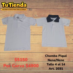 Chomba Niños Pique Lisa Blanca Unisex. Art. 2031.