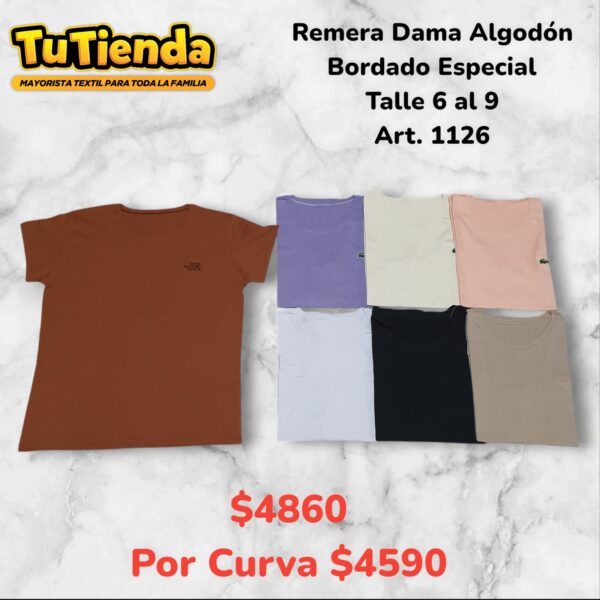 Remera Dama Algodón Calidad Estampa Bordado Especial. Art. 1126.