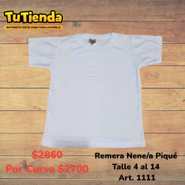 Remera Nene/a Pique Blanca. Art. 1111.