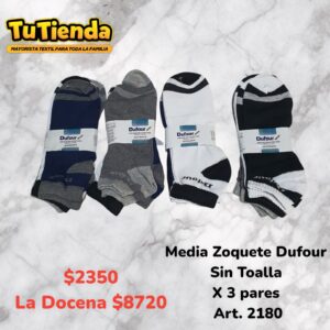 Media Zoquete Adultos Dufour sin Toalla x 3 Pares. Art. 2180.