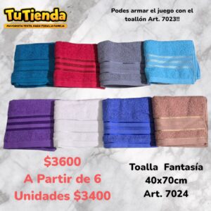 Toalla Fantasía Algodón 40 x 70 Cm. Art. 7024.