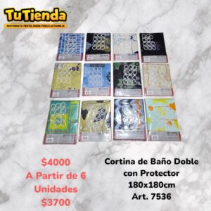 Cortina da Baño Doble con Protector y Ganchos 180 x 180 Cm. Art. 7536.