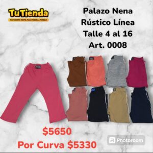 Palazo Nena Algodón Rustico Tira al Costado. Art. 0008.