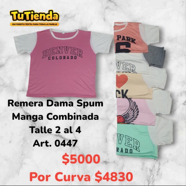 Remera Dama Spum Manga Combinada Estampa. Art. 0447.
