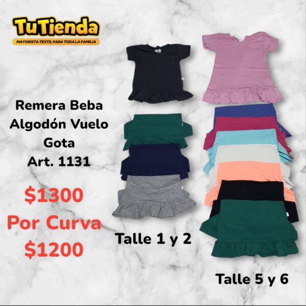 Remera Beba Algodón Gota Bordado Tiras. Art. 1131.