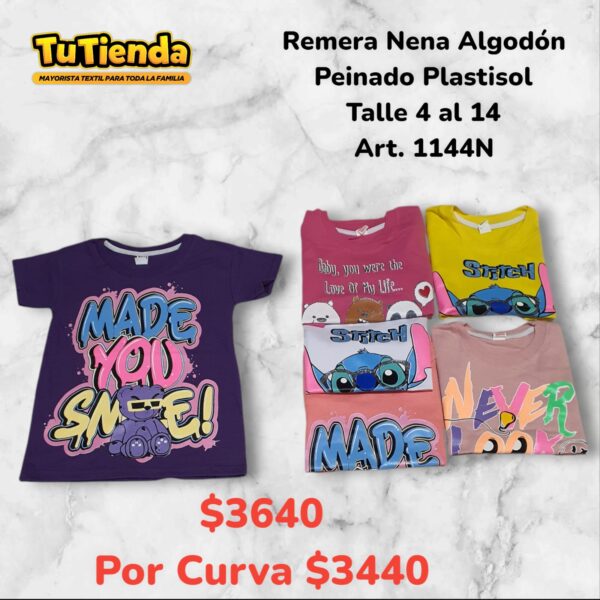 Remera Nena Algodón Peinado Plastisol. Art. 1144N.