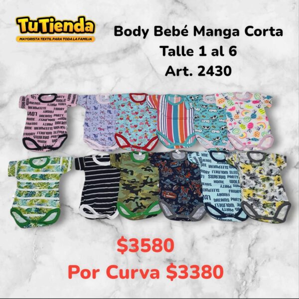 Body Bebe Algodón Estampado Mangas Cortas. Art. 2430.