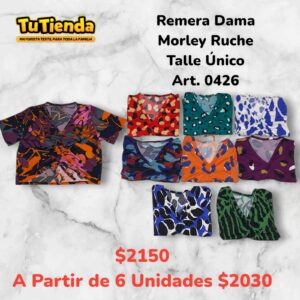Remera Dama Morley Estampado Tiras Ruche. Art. 0426.