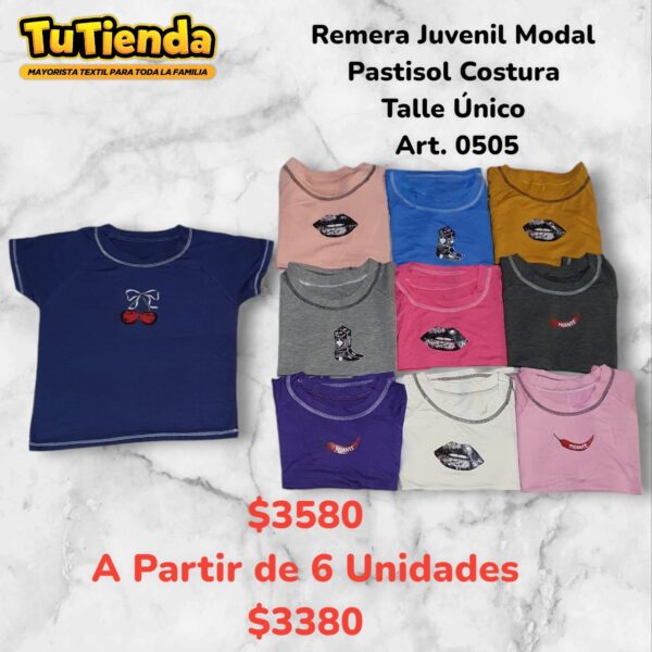 Remera Juvenil Modal Plastisol Costura. Art. 0505.