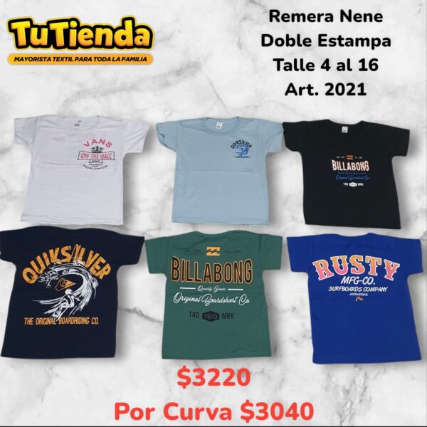 Remera Nene Algodón Doble Estampa Marca. Art. 2021.