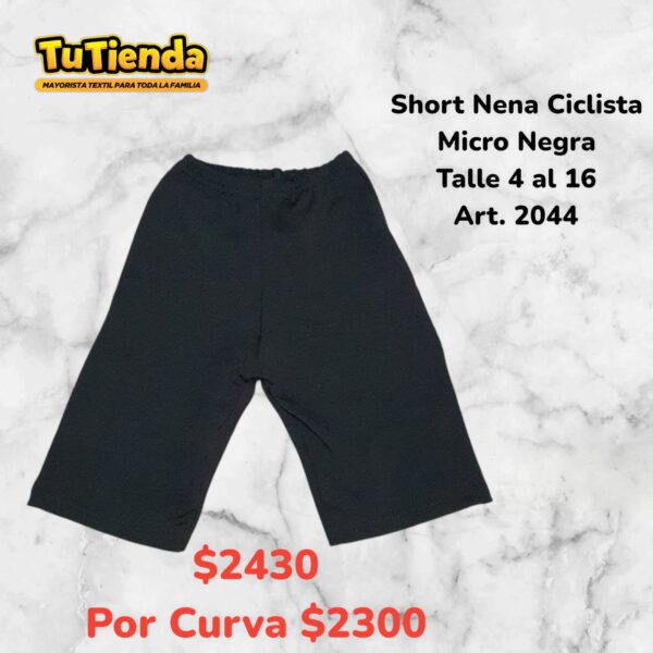 Short Nena Ciclista Microfibra Negra. Art. 2044.