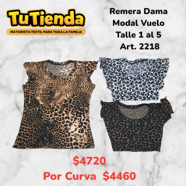 Remera Dama Modal Animal Print Manga Vuelo. Art. 2218.