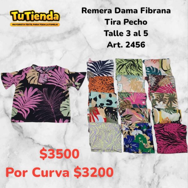 Remera Dama Fibrana Mangas Tiras Pecho. Art. 2456.