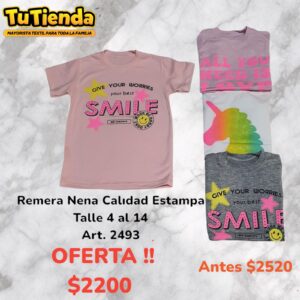 Remera Nena Algodón Calidad Estampa. Art. 2493.