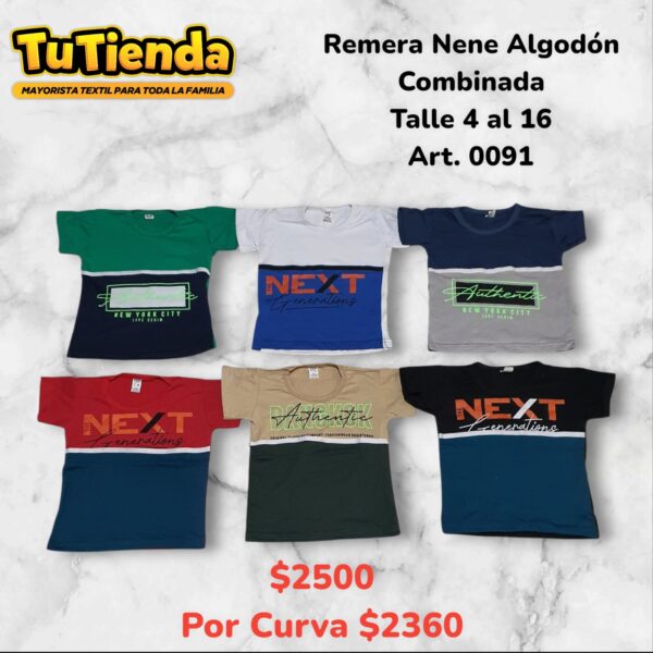 Remera Nene Algodón Combinada Estampa. Art. 0091.