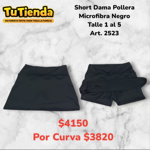 Short Pollera Dama Microfibra Negra. Art. 2523.