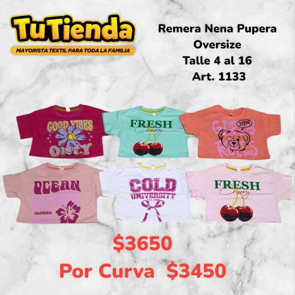 Remera Nena Algodón Pupera Oversize Plastisol. Art. 1133.
