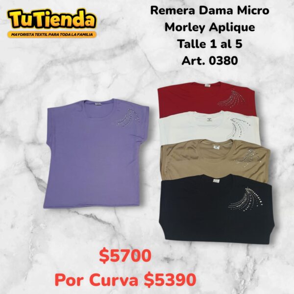 Remera Dama Micro Morley Aplique. Art. 0380.