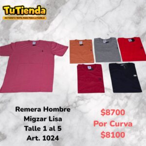 Remera Hombre Algodón Peinado Migzar Lisa. Art. 1024.