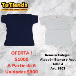 Remera Nene/a Algodón Lisa T4. Art. 9902.