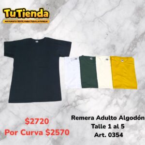 Remera Adulto Algodón Lisa. Art. 0354.
