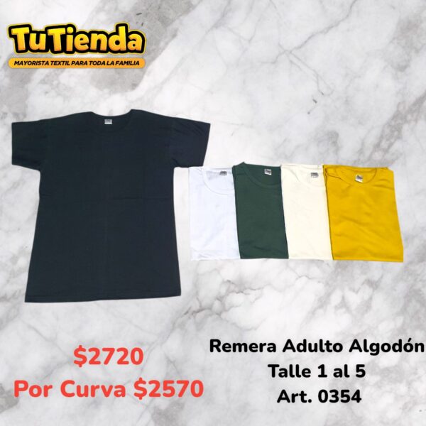 Remera Adulto Algodón Lisa. Art. 0354.