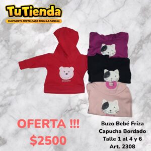 Buzo Bebe Friza Capucha Bordado. Art. 2308.