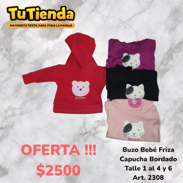 Buzo Bebe Friza Capucha Bordado. Art. 2308.