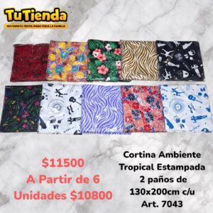 Cortina de Ambiente Tela Tropical Mecanica Estampada 130 x 200 Cm x 2 Paños. Art. 7043.