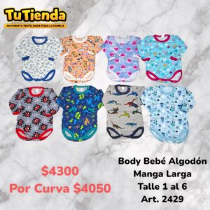 Body Bebe Algodon Estampado Mangas Largas. Art. 2429.