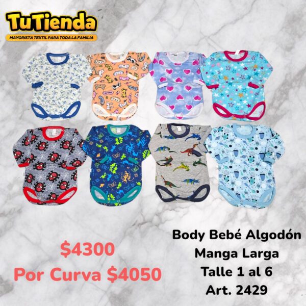 Body Bebe Algodon Estampado Mangas Largas. Art. 2429.