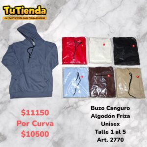 Buzo Canguro Adultos Friza Calidad. Art. 2770.