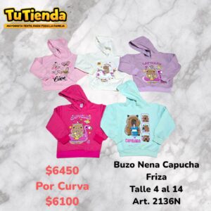 Buzo Nena Algodon Frizado Estampa Capibara. Art. 2136N.