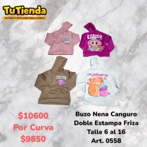 Buzo Nena Canguro Frizado Doble Estampa. Art. 0558.