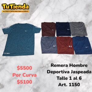 Remera Hombre Deportiva Jaspeada. Art. 1150.