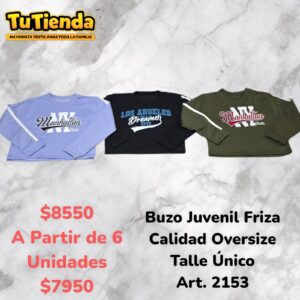 Buzo Juvenil Oversize Algodon Frizado Calidad. Art. 2153.