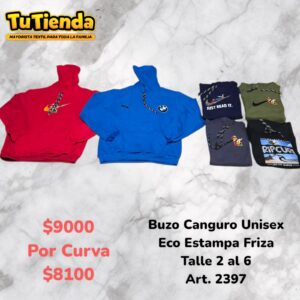 Buzo Canguro Unisex Friza Estampa. Art. 2397.